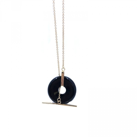 Necklace Gold Black Circle Pendant